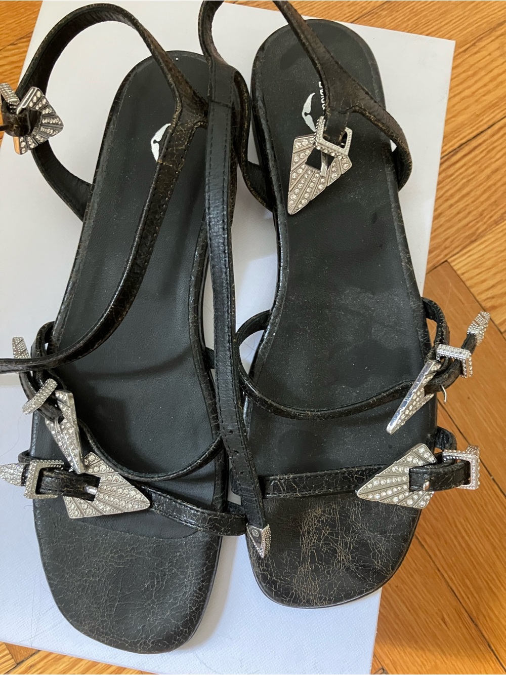 Black Zadig & Voltaire Women's Strappy Rhinestone Buckle Sandals